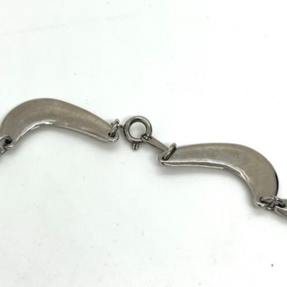 VINTAGE MODERNIST MOON CRESCENT LINK NECKLACE SILVER TONE SCALLOP BIB COLLAR - Picture 14 of 16